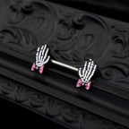 PAIR OF Bow & White Skeleton Hand tainless steel Nipple Rings