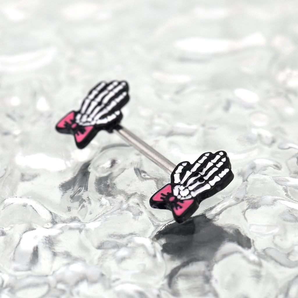 PAIR OF Bow & White Skeleton Hand tainless steel Nipple Rings