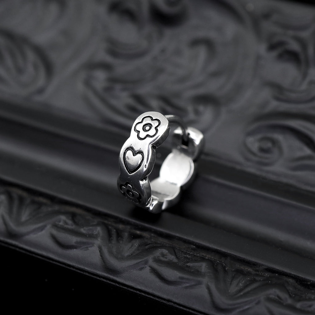 Minimalist Engraved Heart & Flower tainless steel Earrings