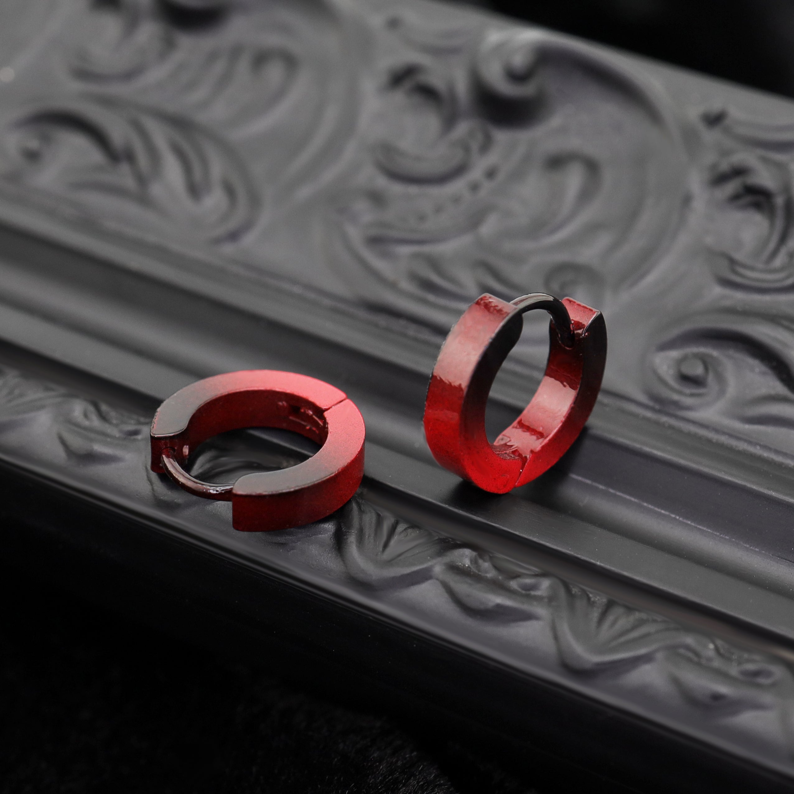 Black-Red Gradient Contrast Stainless Steel Earrings