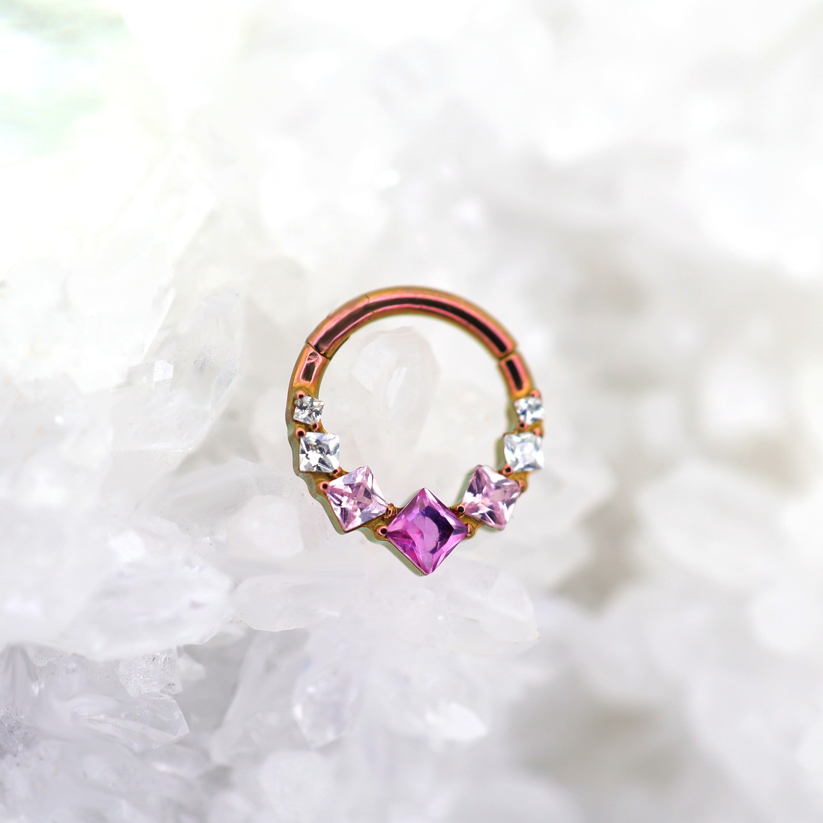 Square-Shaped Rainbow CZ Titanium Segment Hoop