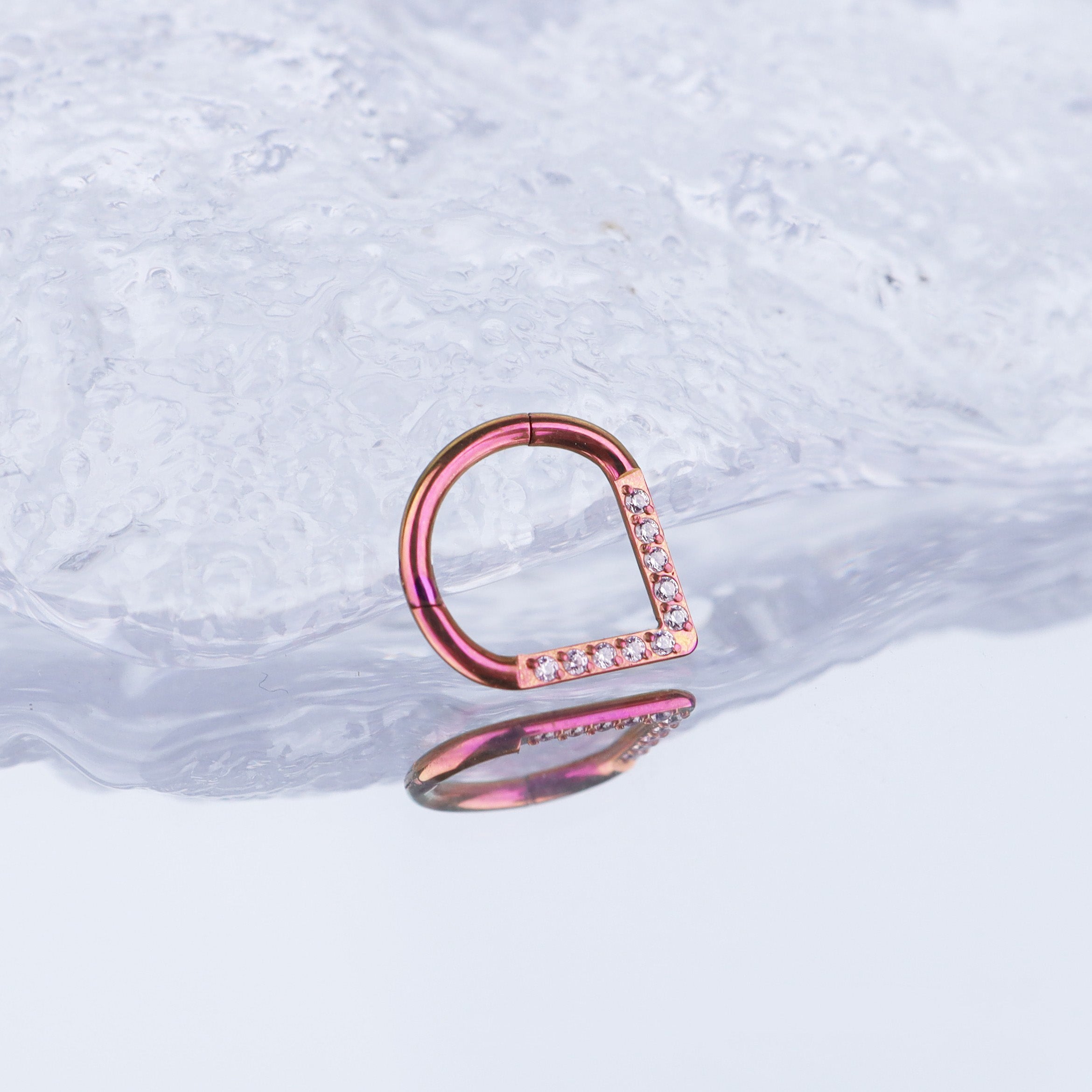 Teardrop CZ Titanium Segment Hoop