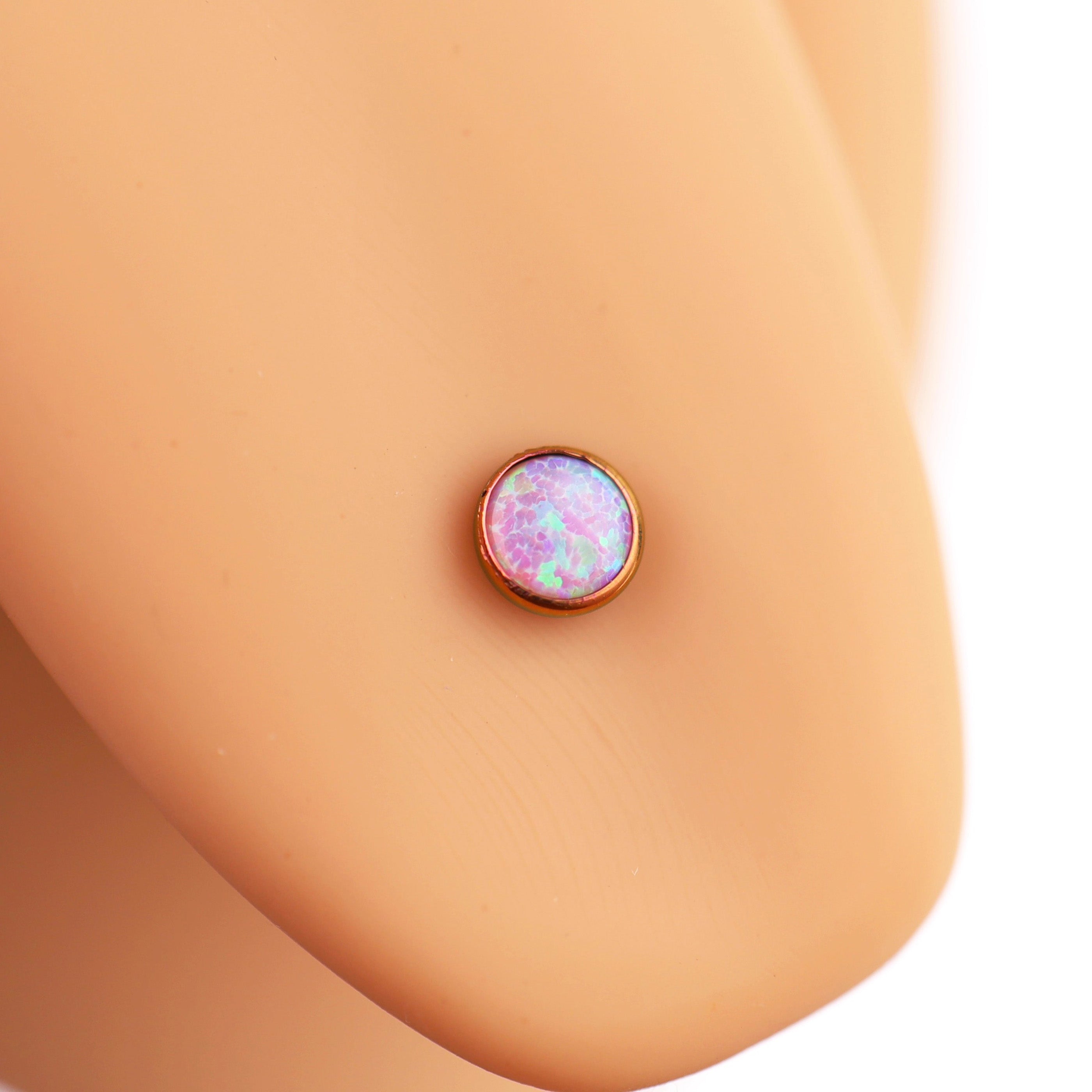 Flat opal Titanium Internally Threaded tongue stud