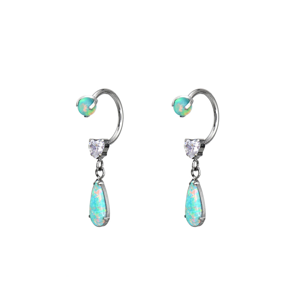 Pair of  Heart Opal CZ Titanium Horseshoe Ring