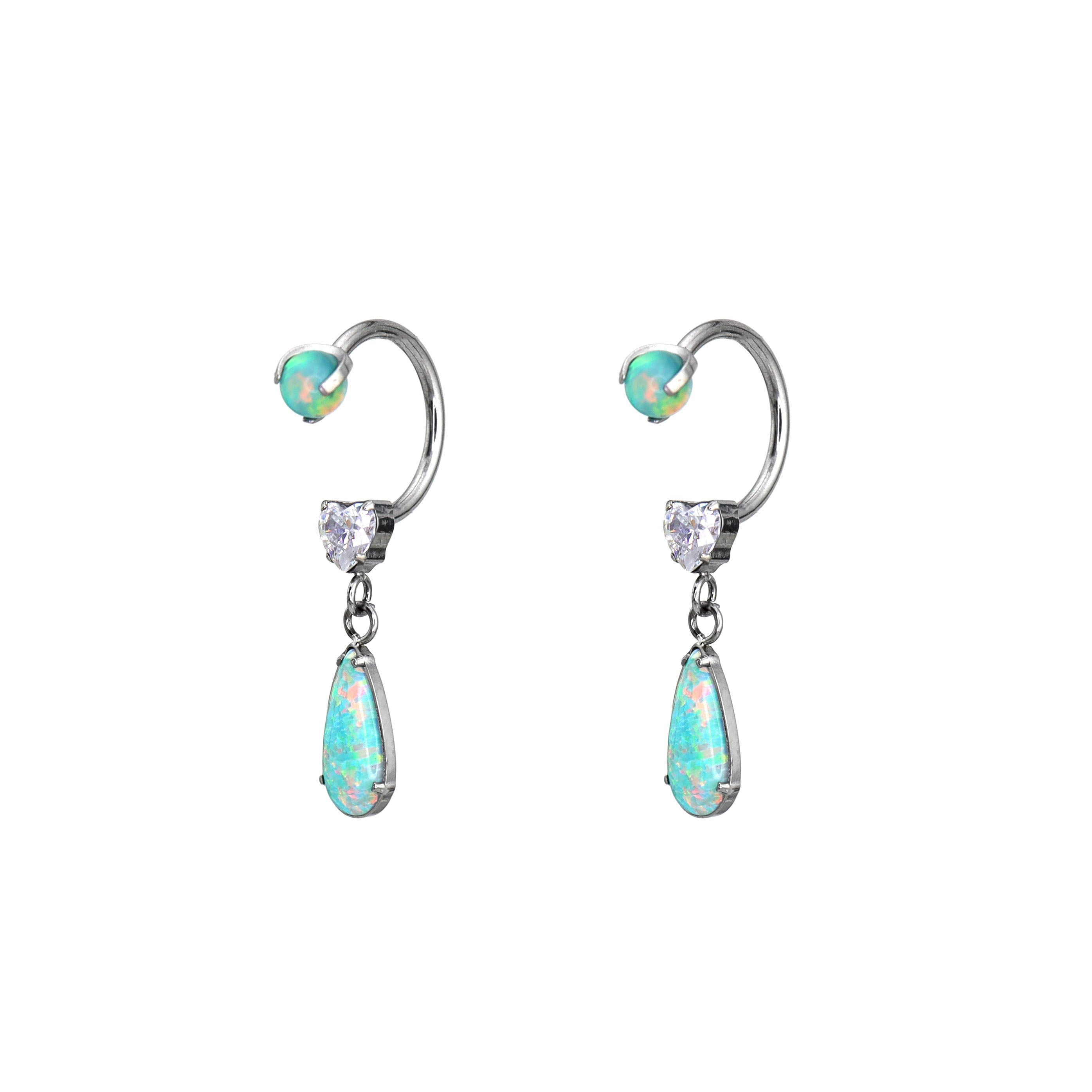 Pair of  Heart Opal CZ Titanium Horseshoe Ring