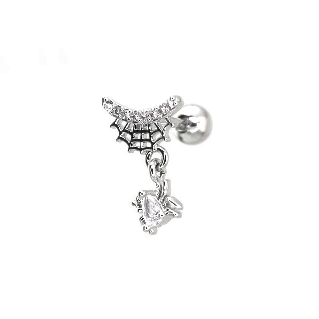 CZ Dangle Spider Web Thin Gauge Ear Studs