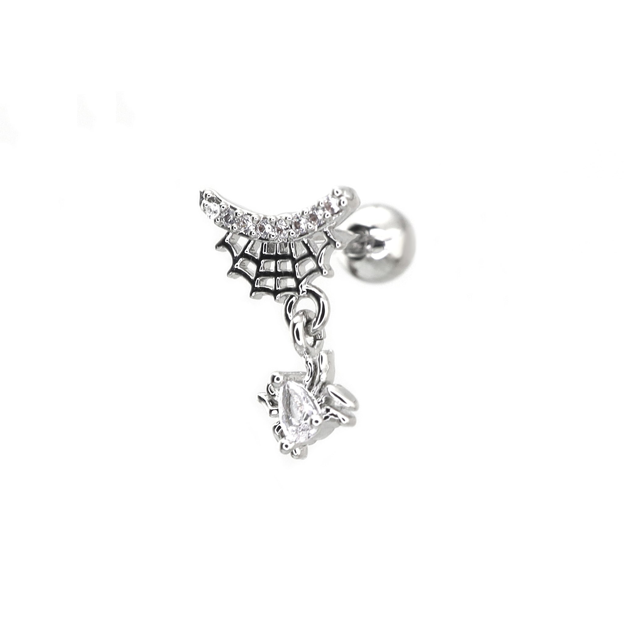 CZ Dangle Spider Web Thin Gauge Ear Studs