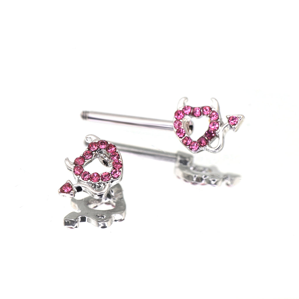 Hot Pink CZ Openwork Demon Heart tainless steel Nipple Rings