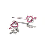 Hot Pink CZ Openwork Demon Heart tainless steel Nipple Rings