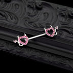 Hot Pink CZ Openwork Demon Heart tainless steel Nipple Rings