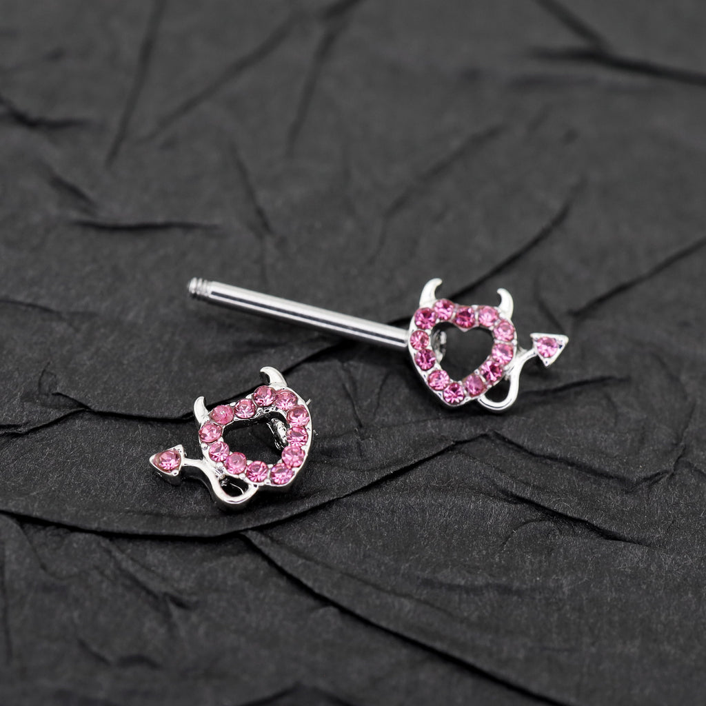 Hot Pink CZ Openwork Demon Heart tainless steel Nipple Rings