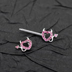 Hot Pink CZ Openwork Demon Heart tainless steel Nipple Rings