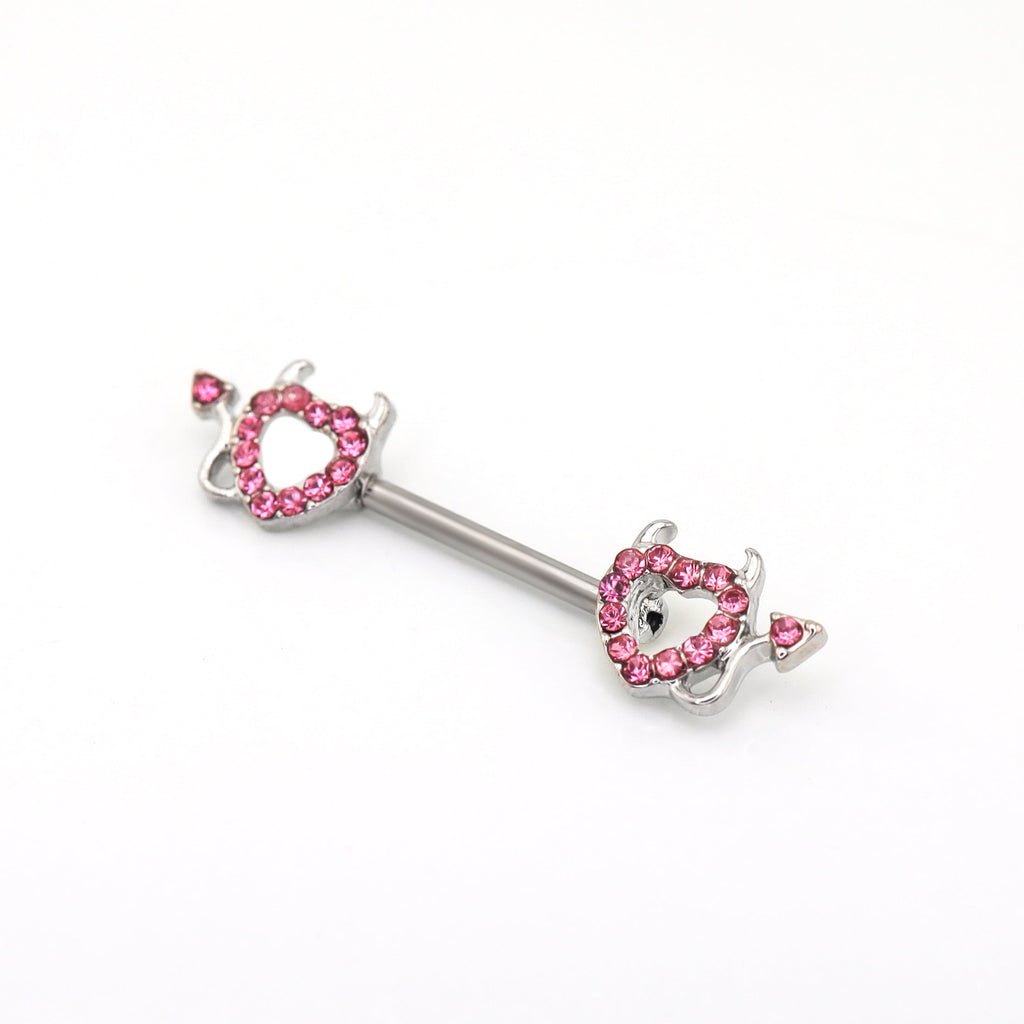 Hot Pink CZ Openwork Demon Heart tainless steel Nipple Rings