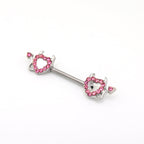 Hot Pink CZ Openwork Demon Heart tainless steel Nipple Rings