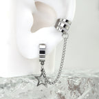 Black & White Chain Pentagram Stainless Steel Ear Clips