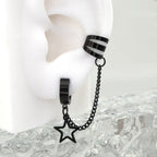Black & White Chain Pentagram Stainless Steel Ear Clips