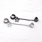 Black & White Chain Pentagram Stainless Steel Ear Clips