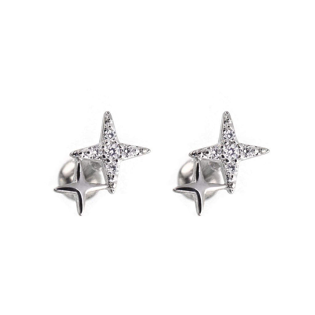 Double Four-Point Star CZ stainless steel Studs