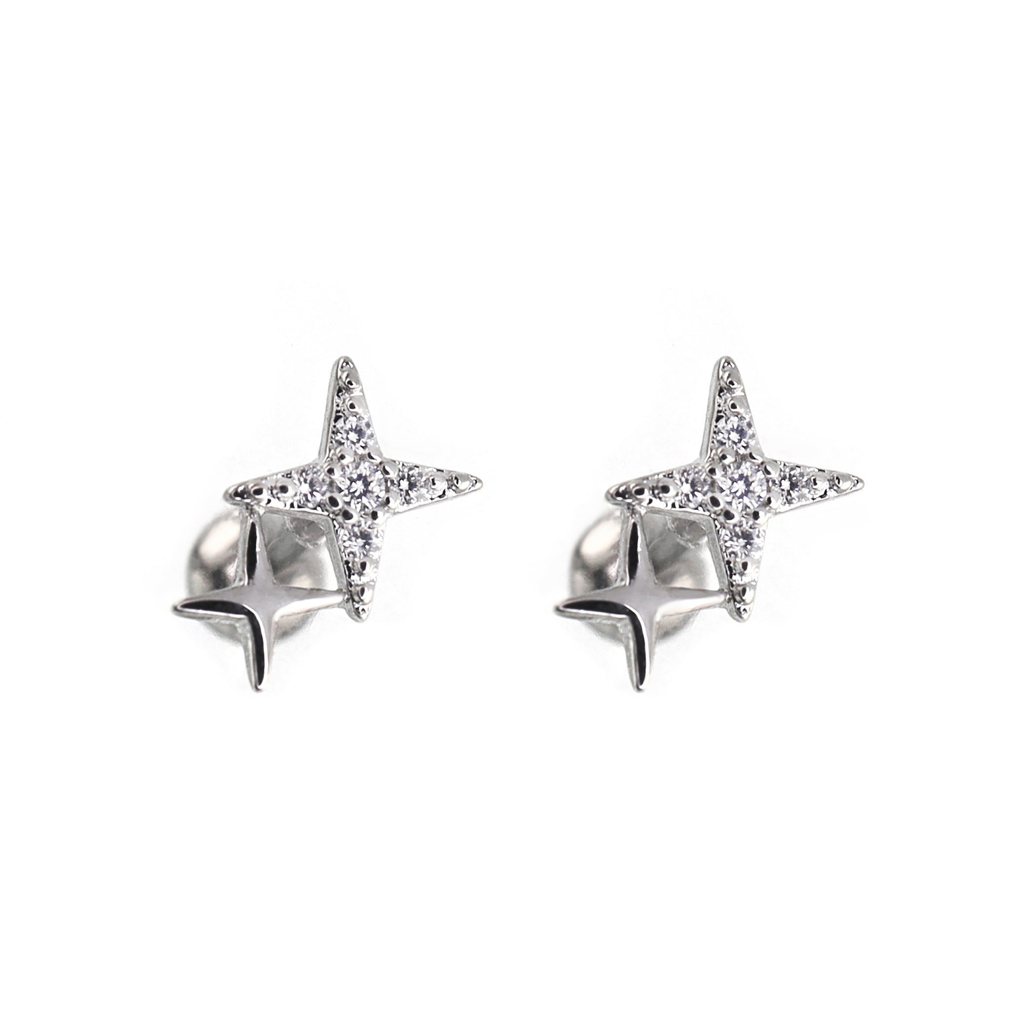Double Four-Point Star CZ stainless steel Studs