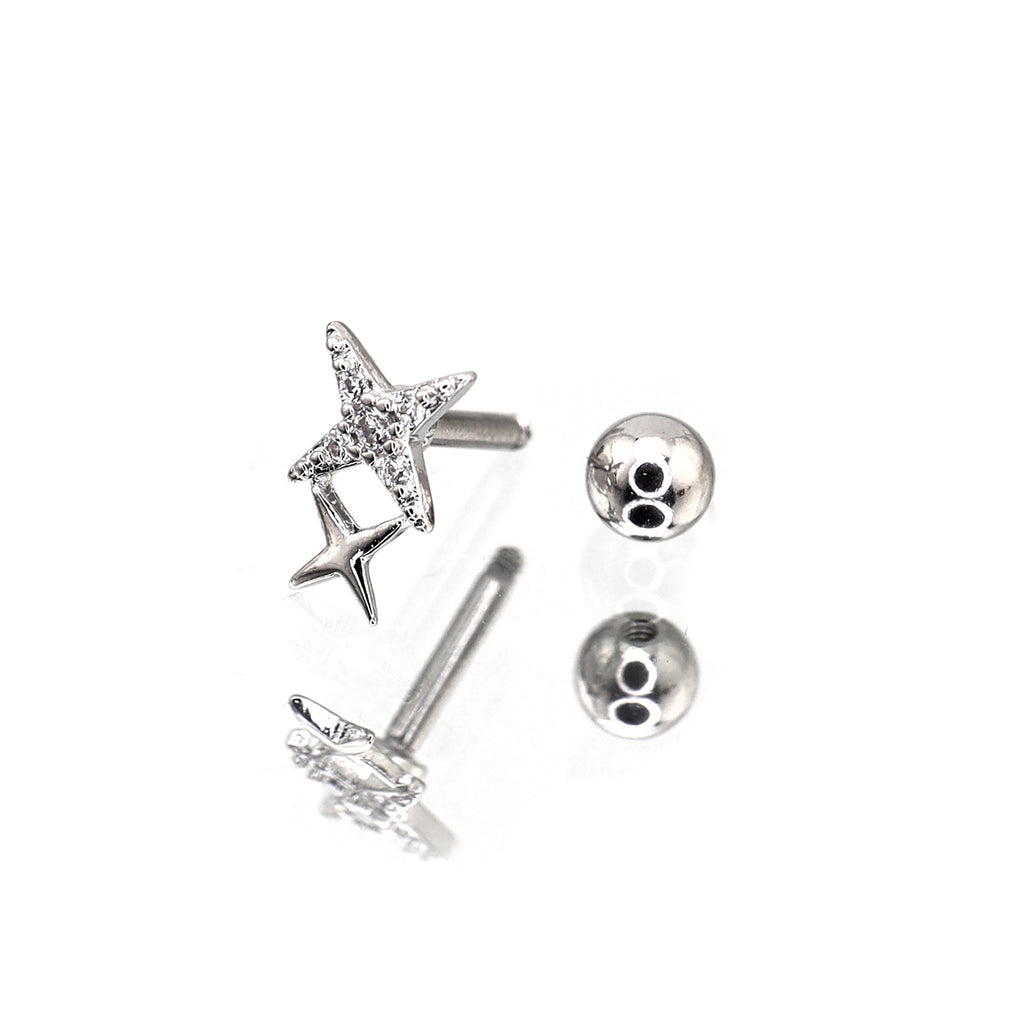 Double Four-Point Star CZ stainless steel Studs