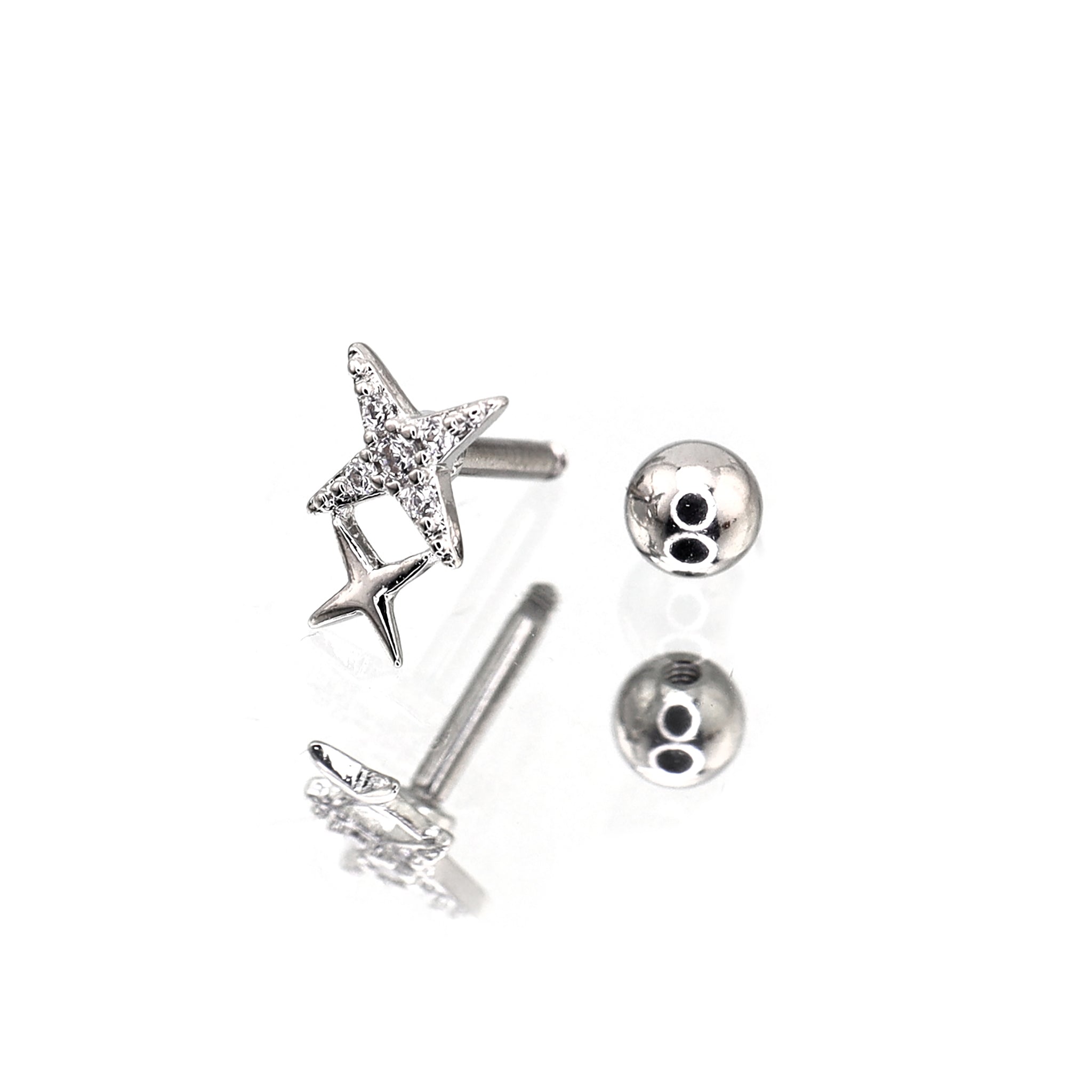 Double Four-Point Star CZ stainless steel Studs