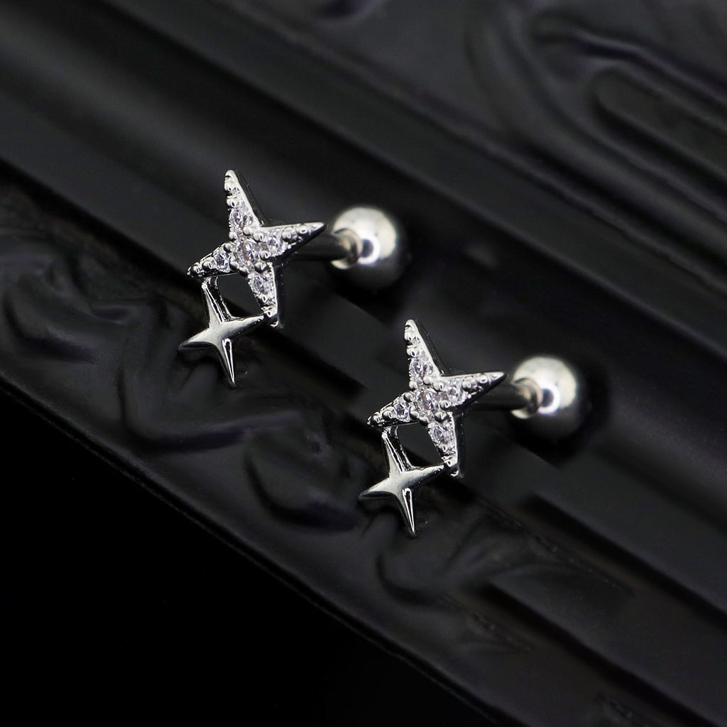 Double Four-Point Star CZ stainless steel Studs