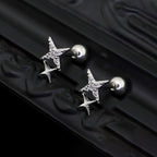 Double Four-Point Star CZ stainless steel Studs