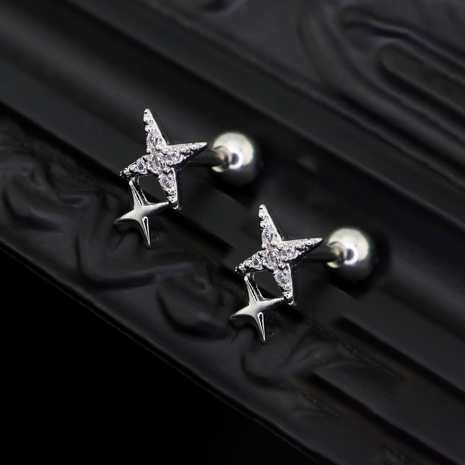 Double Four-Point Star CZ stainless steel Studs