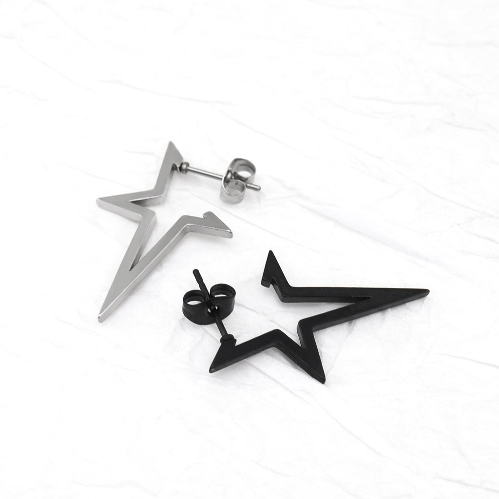 Black & White Large Pentagram Stainless Steel Ear Studs