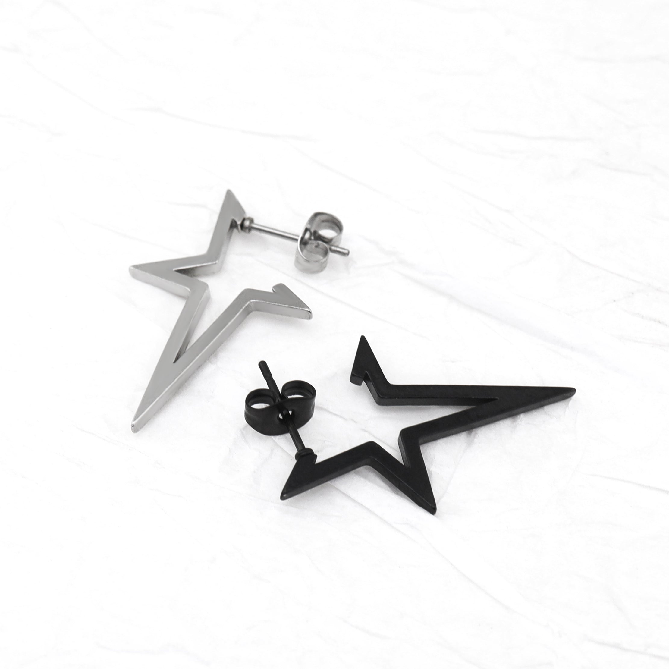Black & White Large Pentagram Stainless Steel Ear Studs