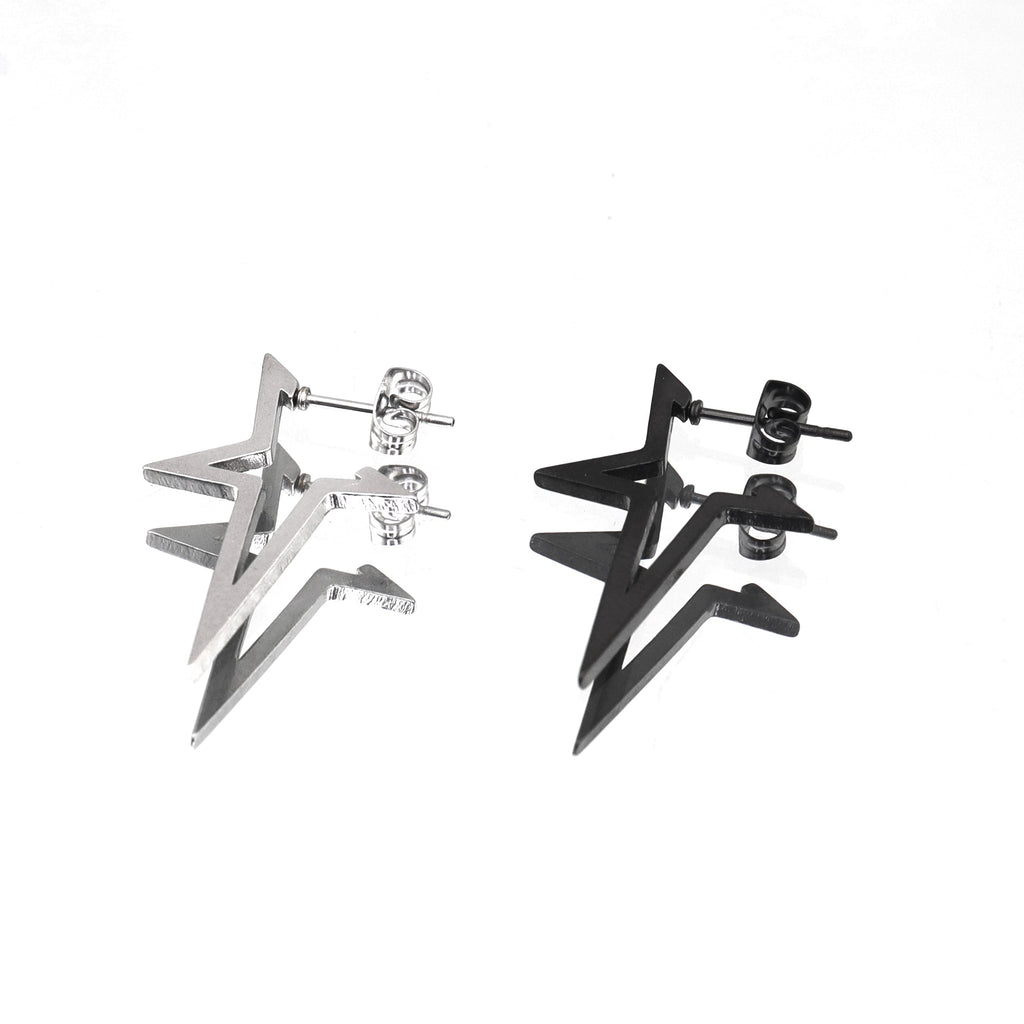 Black & White Large Pentagram Stainless Steel Ear Studs