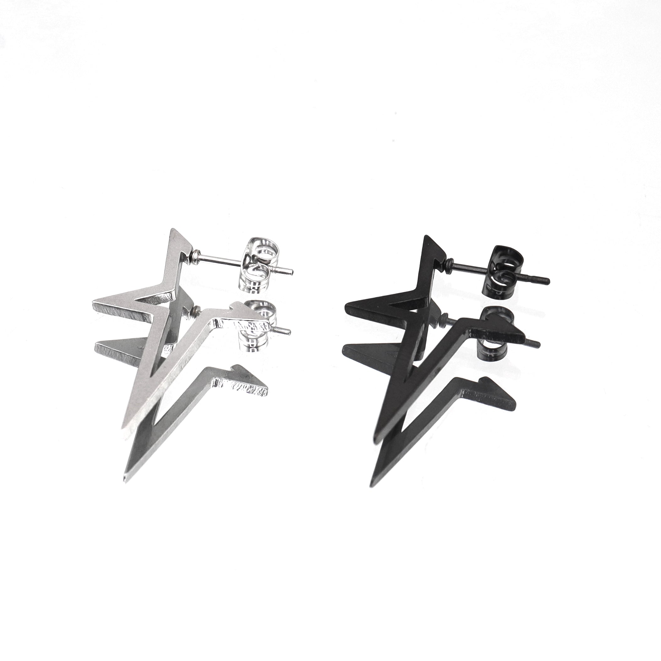 Black & White Large Pentagram Stainless Steel Ear Studs