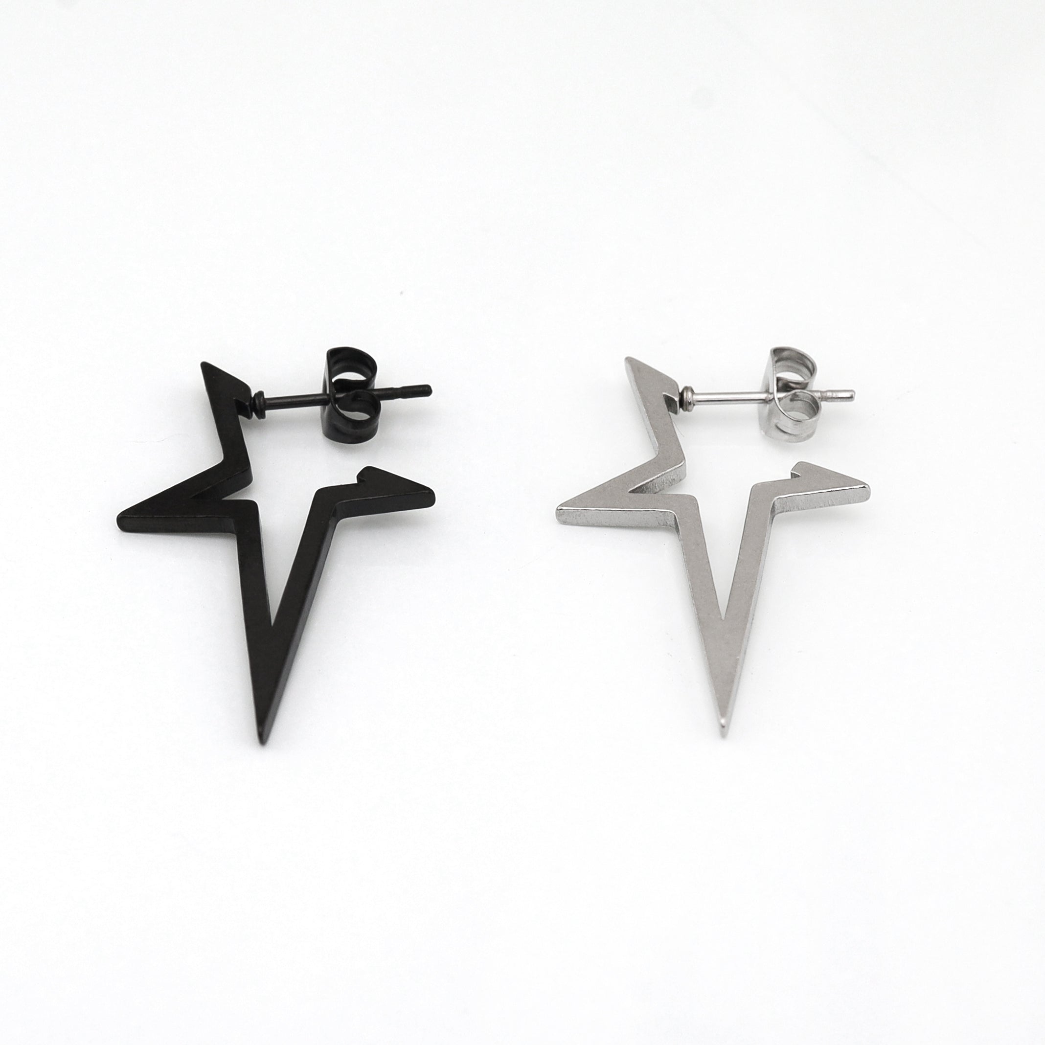 Black & White Large Pentagram Stainless Steel Ear Studs