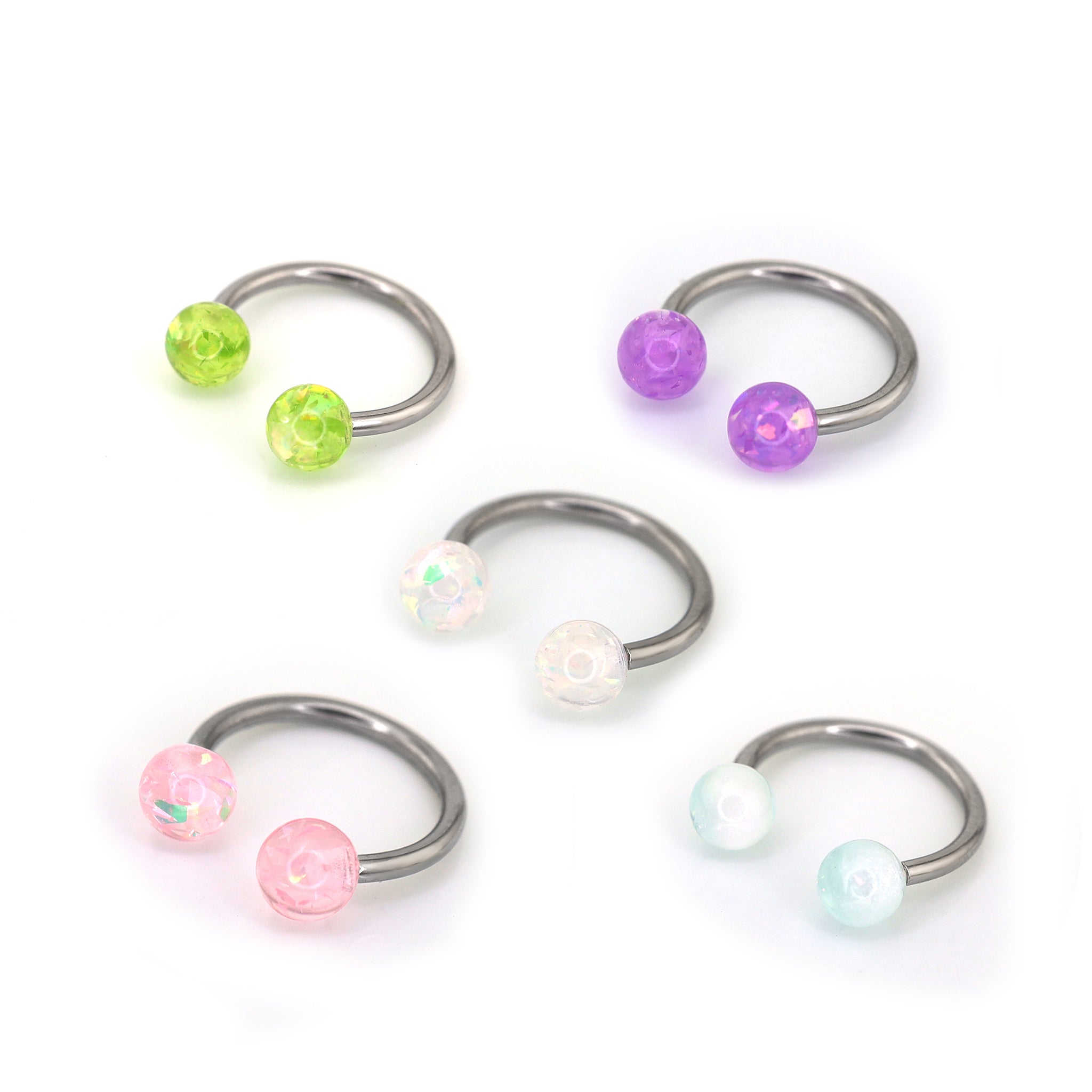 Acrylic Opal Stainless Steel Horseshoe Ring