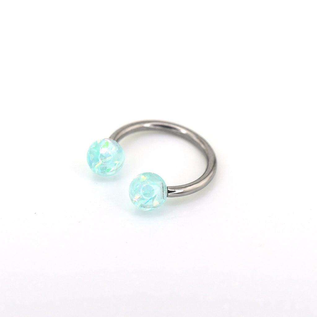 Acrylic Opal Stainless Steel Horseshoe Ring