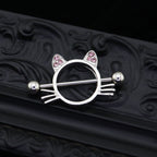 Pink CZ Cat Head stainless steel Nipple Rings