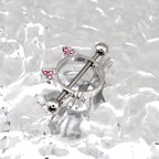 Pink CZ Cat Head stainless steel Nipple Rings