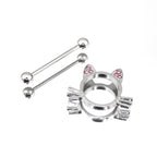 Pink CZ Cat Head stainless steel Nipple Rings