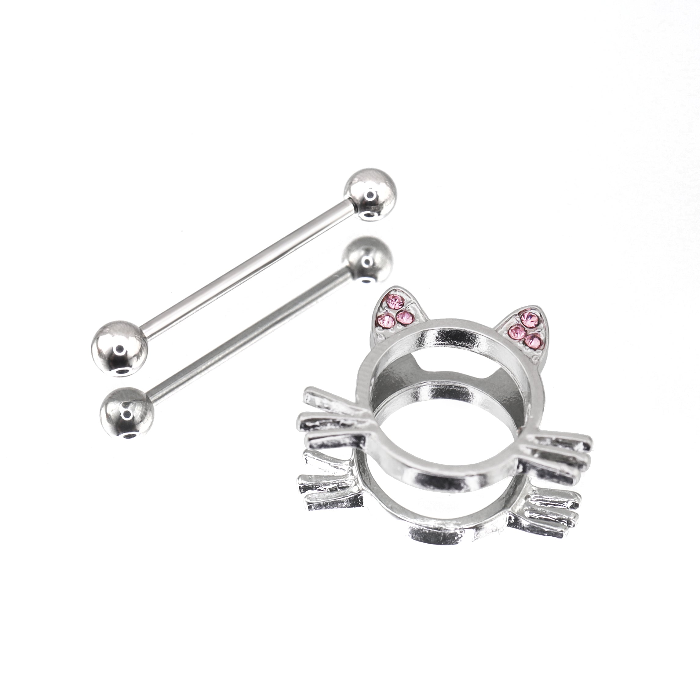 Pink CZ Cat Head stainless steel Nipple Rings