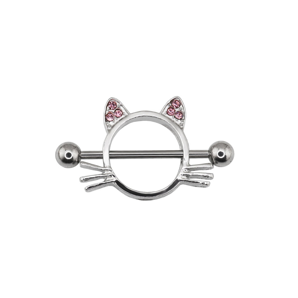 Pink CZ Cat Head stainless steel Nipple Rings