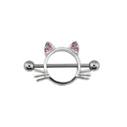 Pink CZ Cat Head stainless steel Nipple Rings