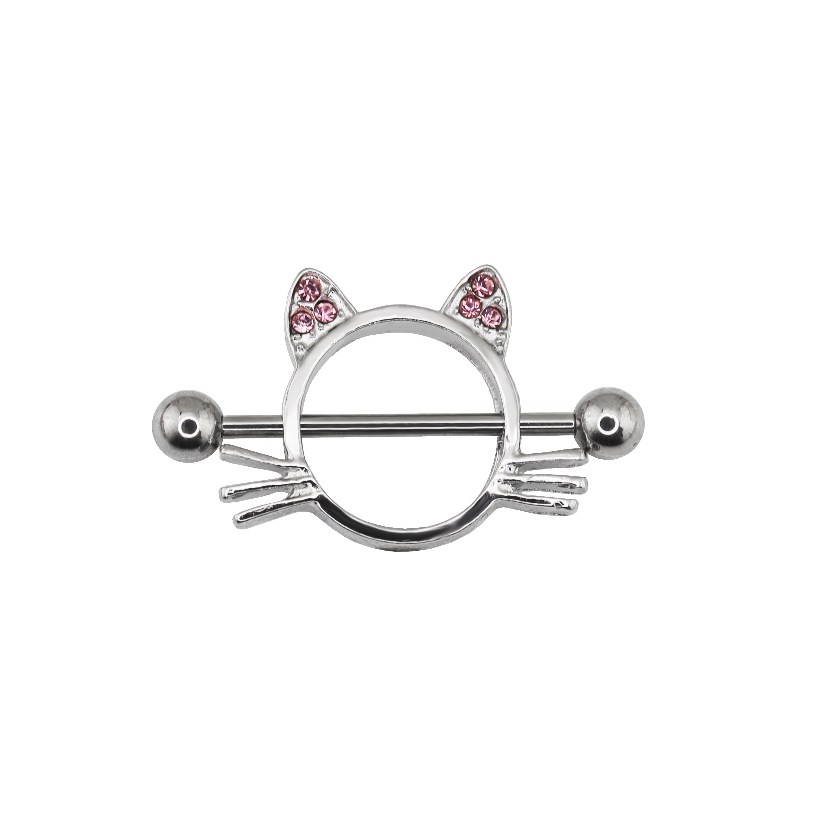 Pink CZ Cat Head stainless steel Nipple Rings