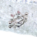 Pink CZ Cat Head stainless steel Nipple Rings