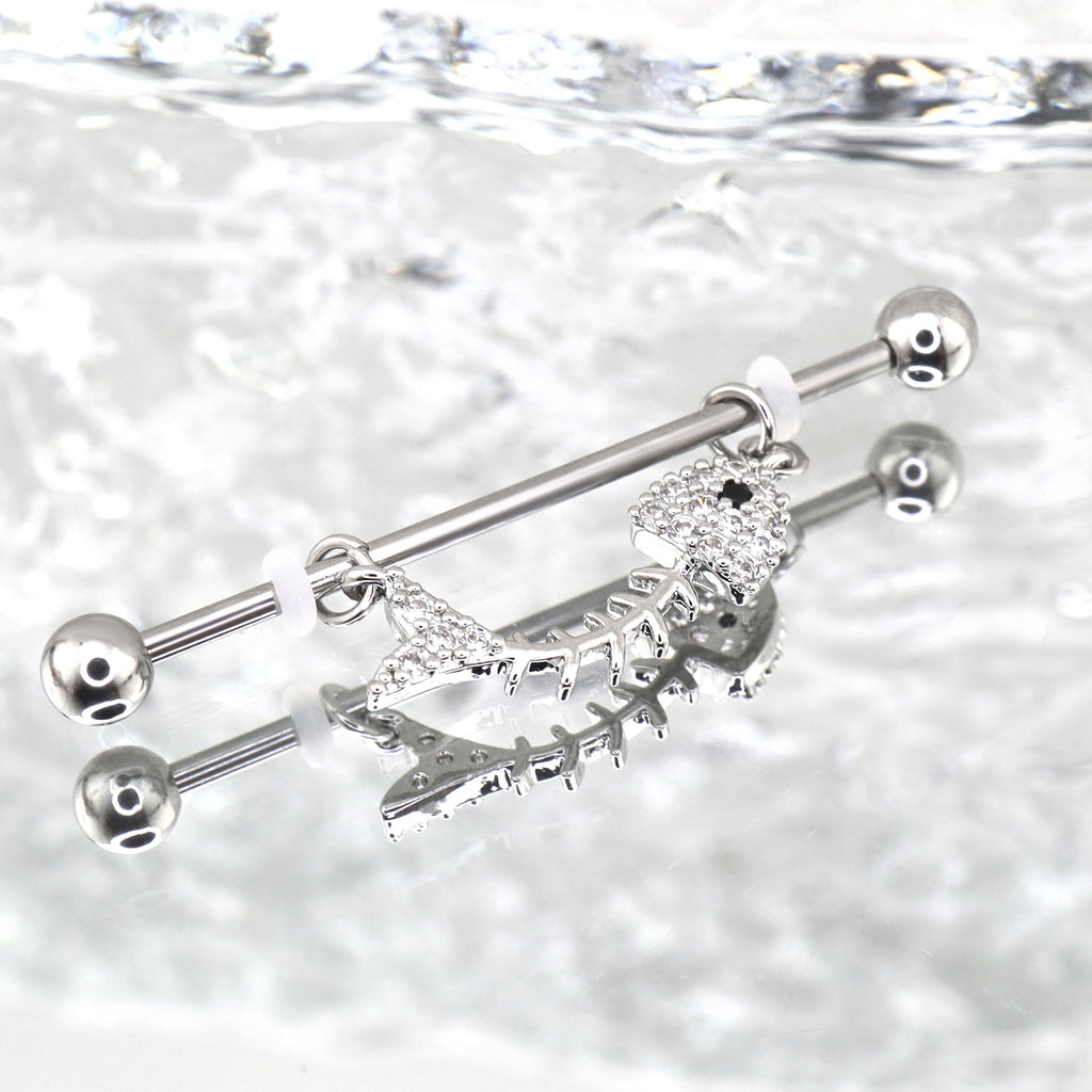 Fishbone CZ stainless steel Industrial Barbell