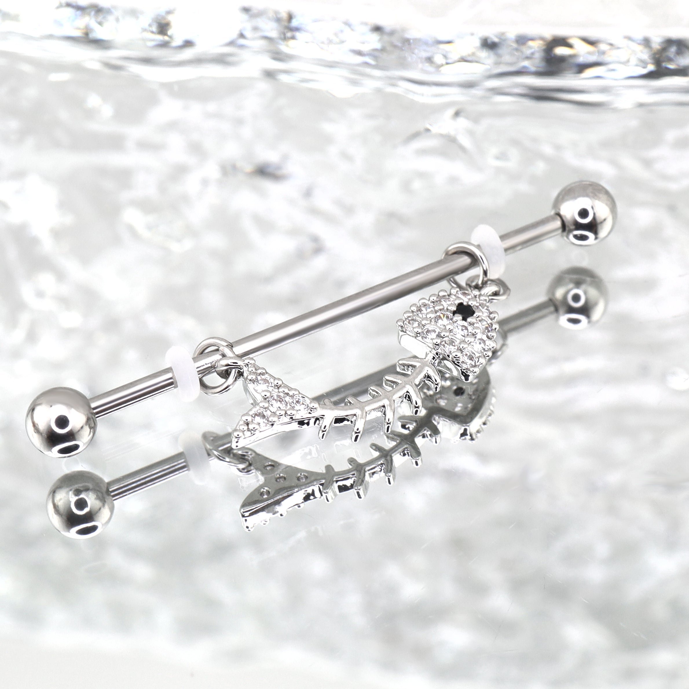 Fishbone CZ stainless steel Industrial Barbell