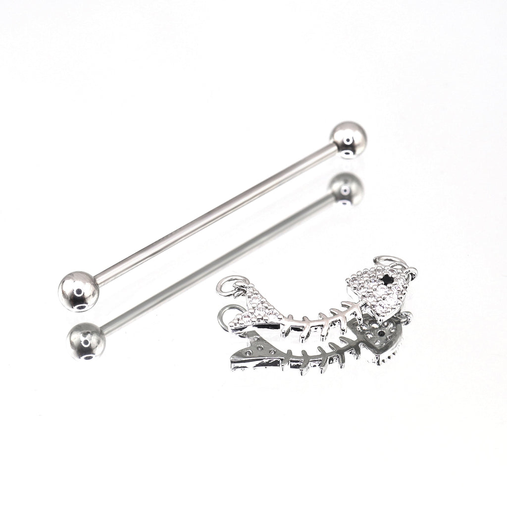 Fishbone CZ stainless steel Industrial Barbell