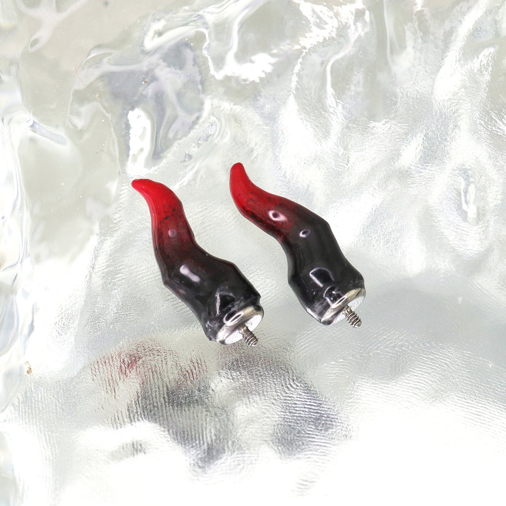 Black & Red Satan Titanium Helix Studs