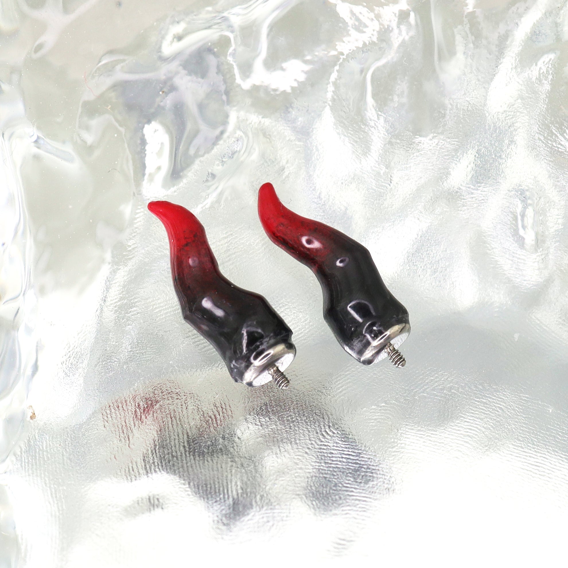 Black & Red Satan Titanium Helix Studs