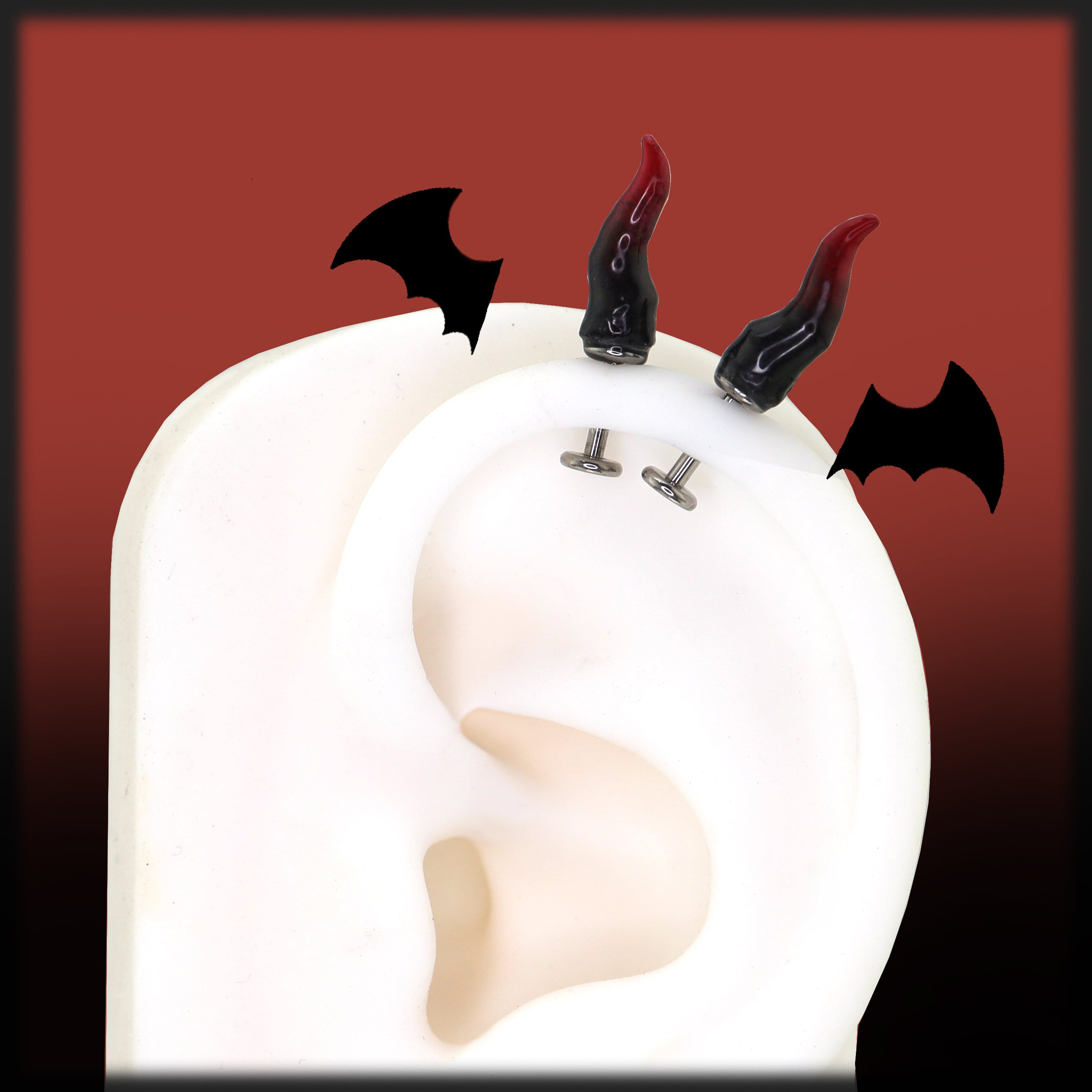 Black & Red Satan Titanium Helix Studs