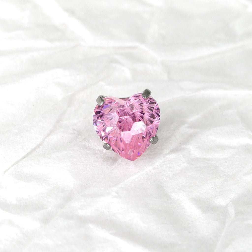Pink Heart Firework-Cut Titanium Internally Threaded Studs